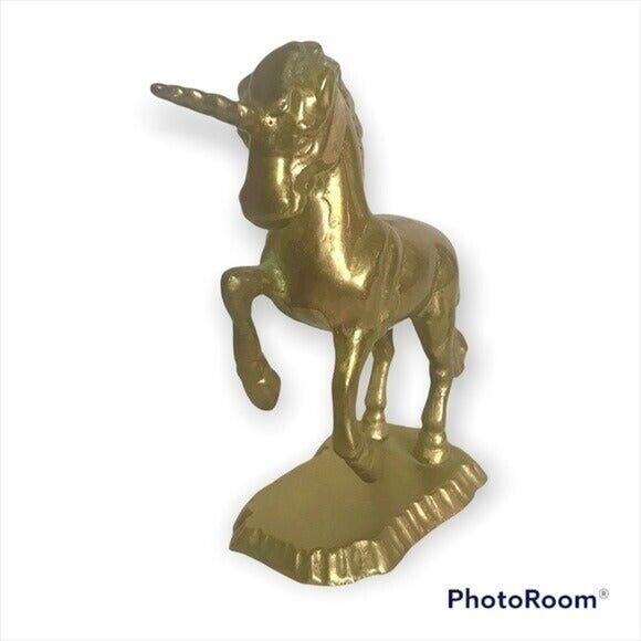 100% Solid Brass Vintage Unicorn 4.5 Inch Figure Statue Paperweight With Tarnish - Picture 1 of 11